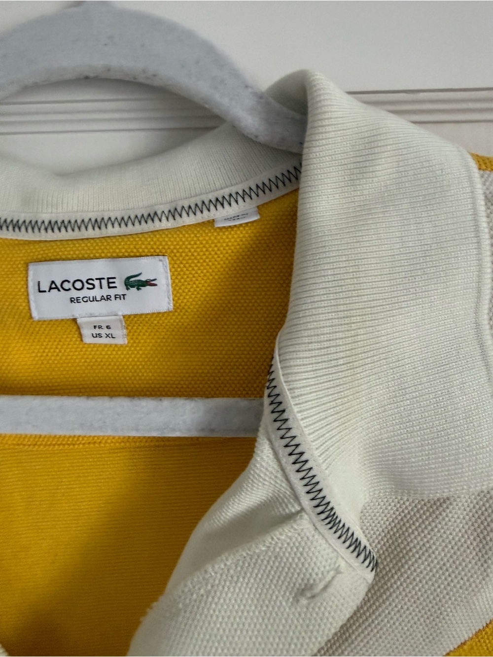 Lacoste Men’s Chevron Colorblock Polo — Yellow White Black - Picture 4 of 4